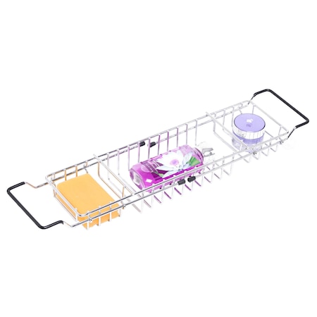 Basicwise Expandable Metal Bathtub Caddy With, Rubber Handles QI003491